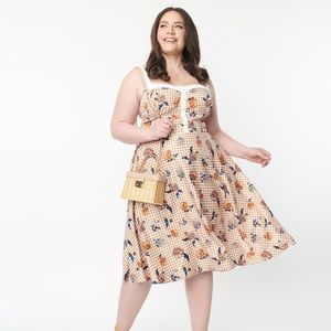 Rust Gingham & Floral Swing Dress